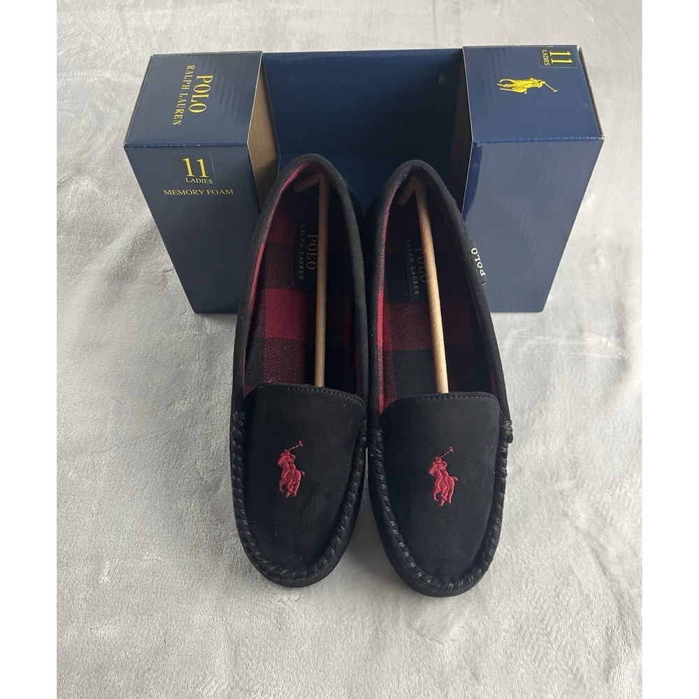 Polo Ralph Lauren Slipper Women 11 Black Dezi V Moccasin Memory Foam Pony Logo - Picture 6 of 8
